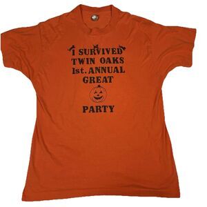 Vintage 80s Halloween Shirt XL‎ Orange Single Stitch Screen Stars Party Tee